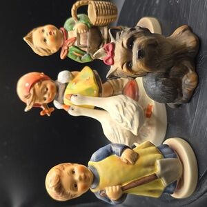Lot Of 4 Hummel Village Boy, Goose Girl, Garden Treasures And Small Dog. Photos!